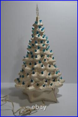 Vintage Ceramic Christmas Tree Iridescent White & Blue Bulbs 21 MCM WORKS Decor