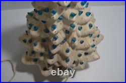 Vintage Ceramic Christmas Tree Iridescent White & Blue Bulbs 21 MCM WORKS Decor