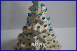 Vintage Ceramic Christmas Tree Iridescent White & Blue Bulbs 21 MCM WORKS Decor