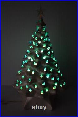 Vintage Ceramic Christmas Tree Iridescent White & Blue Bulbs 21 MCM WORKS Decor