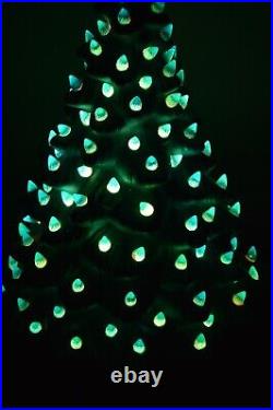 Vintage Ceramic Christmas Tree Iridescent White & Blue Bulbs 21 MCM WORKS Decor