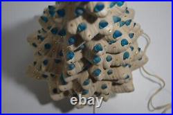 Vintage Ceramic Christmas Tree Iridescent White & Blue Bulbs 21 MCM WORKS Decor