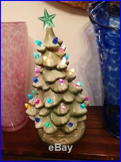 Vintage Ceramic Christmas Tree. Lamp Light Base. Large