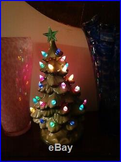 Vintage Ceramic Christmas Tree. Lamp Light Base. Large