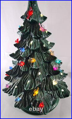 Vintage Ceramic Christmas Tree Lamp Light Tabletop W Doves Retro Large 15.5