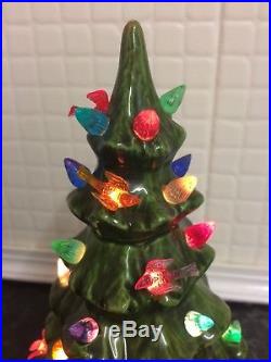 Vintage Ceramic Christmas Tree Lamp Working Retro Birds 8 1/2 Inches