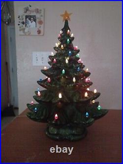 Vintage Ceramic Christmas Tree Large 21 with Ice Cream Swirl Missing One Bulb