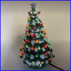 Vintage Ceramic Christmas Tree Light Up Multi-Color Snow Star With Lamp Base