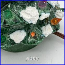 Vintage Ceramic Christmas Tree Light Up Multi-Color Snow Star With Lamp Base