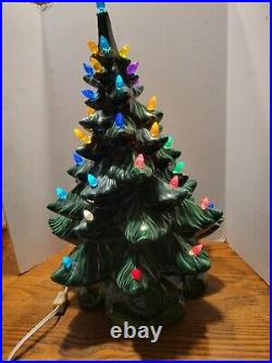 Vintage Ceramic Christmas Tree Lighted 14.5 Tall green base