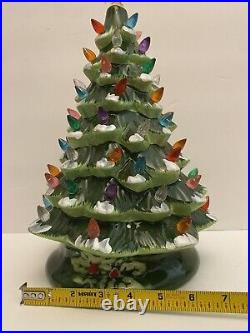 Vintage Ceramic Christmas Tree Lighted 15 Green Base Battery Operated Works