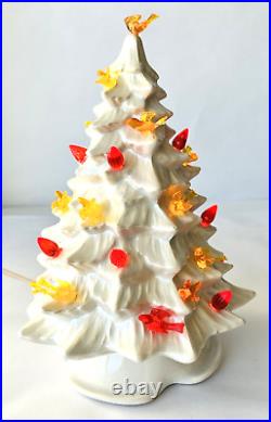 Vintage Ceramic Christmas Tree Lighted Base Red Bulbs Orange & Red Birds 10