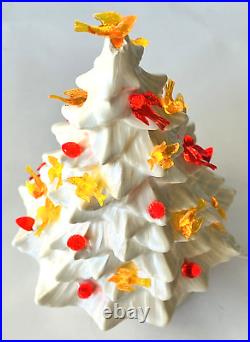 Vintage Ceramic Christmas Tree Lighted Base Red Bulbs Orange & Red Birds 10