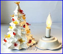 Vintage Ceramic Christmas Tree Lighted Base Red Bulbs Orange & Red Birds 10