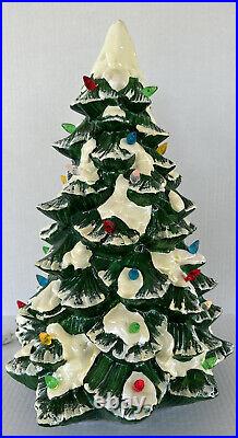 Vintage Ceramic Christmas Tree Lighted Flocked 16 Green White