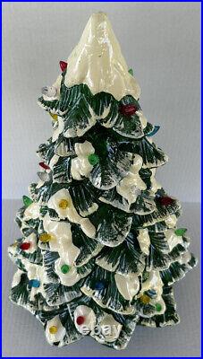 Vintage Ceramic Christmas Tree Lighted Flocked 16 Green White