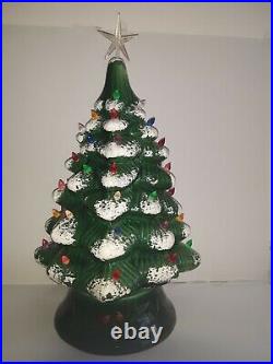 Vintage Ceramic Christmas Tree Lighted Flocked snow 21 one piece CT14