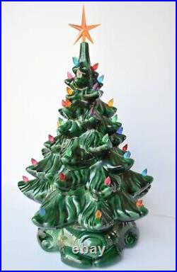 Vintage Ceramic Christmas Tree Lighted Green 16in tall Holiday Decor Retro