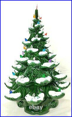 Vintage Ceramic Christmas Tree Mold Lighted 16 Green Snow Capped Light Base