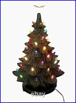 Vintage Ceramic Christmas Tree Multicolor Lights 12 Star Topped Holly Base