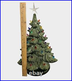 Vintage Ceramic Christmas Tree Multicolor Lights 12 Star Topped Holly Base