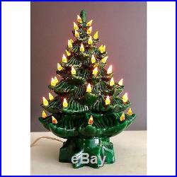 Vintage Ceramic Christmas Tree Musical Silent Night Green 15 Inch Light Up