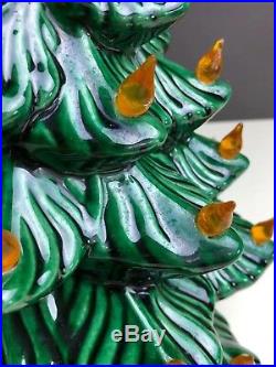 Vintage Ceramic Christmas Tree Musical Silent Night Green 15 Inch Light Up