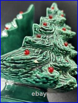 Vintage Ceramic Christmas Tree Napkin Holder Card Holder RARE