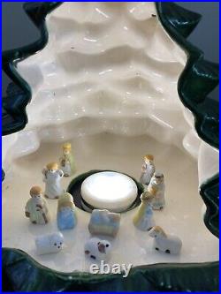 Vintage Ceramic Christmas Tree Open Side Nativity Scene 14 No Base No Bulbs