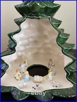 Vintage Ceramic Christmas Tree Open Side Nativity Scene 14 No Base No Bulbs