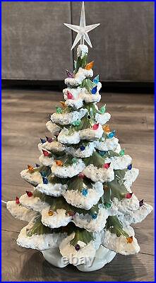 Vintage Ceramic Christmas Tree Pearl White Iridescent Lighted 19 1995 Verna