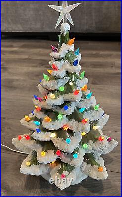 Vintage Ceramic Christmas Tree Pearl White Iridescent Lighted 19 1995 Verna