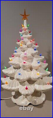 Vintage Ceramic Christmas Tree Pearl White Iridescent Lighted 19 Pink