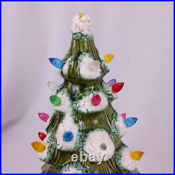 Vintage Ceramic Christmas Tree Snow Flocked Lamp Base 70s Signed Lamp 16in