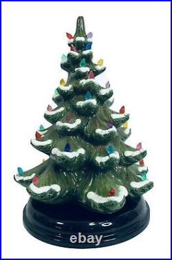 Vintage Ceramic Christmas Tree Snow Flocked Multicolor Lights 14 Replaced Base