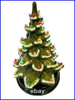 Vintage Ceramic Christmas Tree Snow Flocked Multicolor Lights 14 Replaced Base