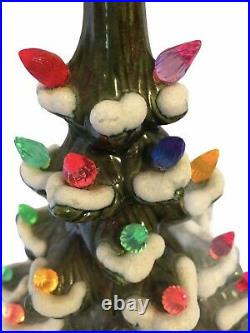 Vintage Ceramic Christmas Tree Snow Flocked Multicolor Lights 14 Replaced Base