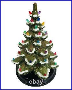 Vintage Ceramic Christmas Tree Snow Flocked Multicolor Lights 14 Replaced Base