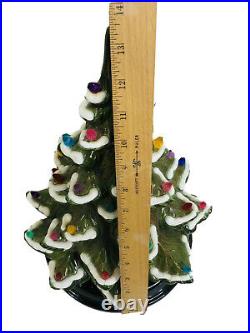 Vintage Ceramic Christmas Tree Snow Flocked Multicolor Lights 14 Replaced Base