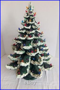 Vintage Ceramic Christmas Tree Snow lights Birds HUGE 23 Rare Music Box Base