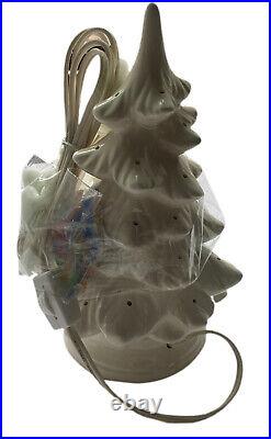Vintage Ceramic Christmas Tree White NEW Old Stock 9H X 4 1/4W Colorful Lights