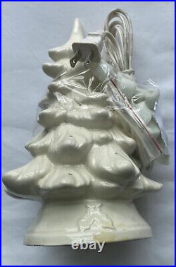 Vintage Ceramic Christmas Tree White NEW Old Stock 9H X 4 1/4W Colorful Lights
