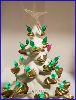 Vintage Ceramic Christmas Tree White with Gold branch tips from 1964 Signed