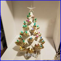 Vintage Ceramic Christmas Tree White with Gold branch tips from 1964 Signed