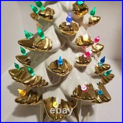 Vintage Ceramic Christmas Tree White with Gold branch tips from 1964 Signed