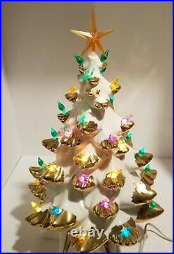 Vintage Ceramic Christmas Tree White with Gold branch tips from 1964 Signed