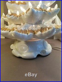 Vintage Ceramic Christmas Tree White withGold Lighted Works 20 Tall