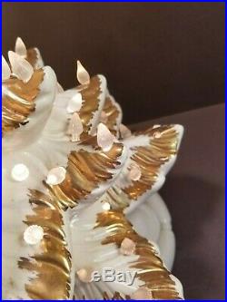 Vintage Ceramic Christmas Tree White withGold Lighted Works 20 Tall