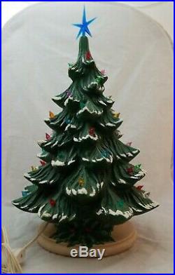 Vintage Ceramic Christmas Tree With Holly Base Complete With Bulbs & Star 17 x 12