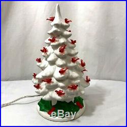 Vintage Ceramic Christmas Tree With Red Birds Holiday Decoration Tabletop